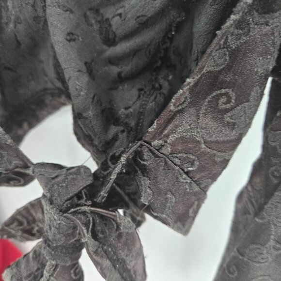 Black Red Velvet Burnout Lace Gothic Dance Crop Back Tie Top Medium - Picture 8 of 8